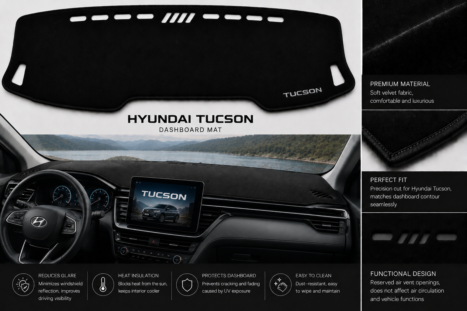 Hyundai Tucson Dashboard Mat Soft Velvet Fabric Sun Protection Cover