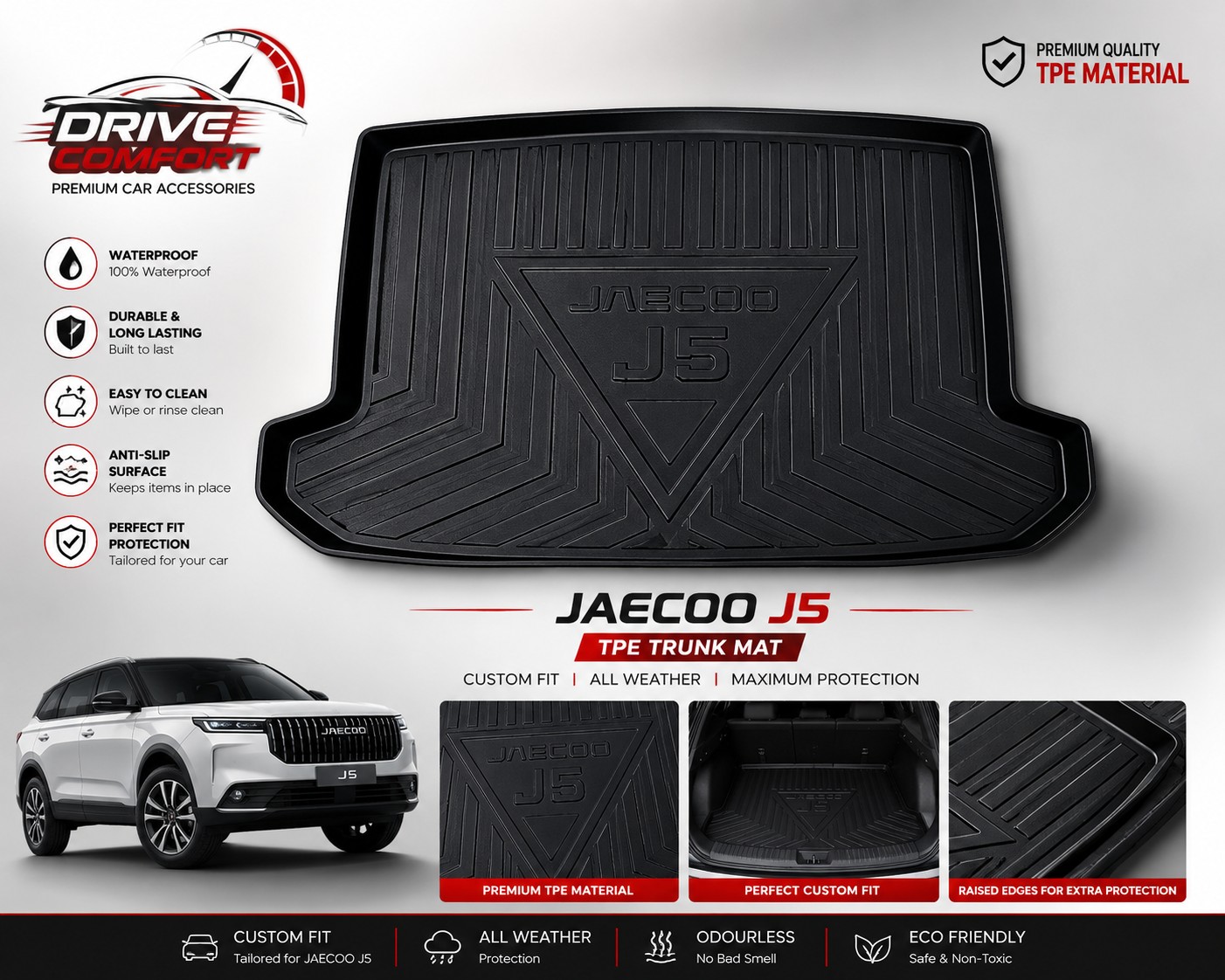 Jaecoo J5 TPE Trunk Mat – Premium Plastic Boot Protection