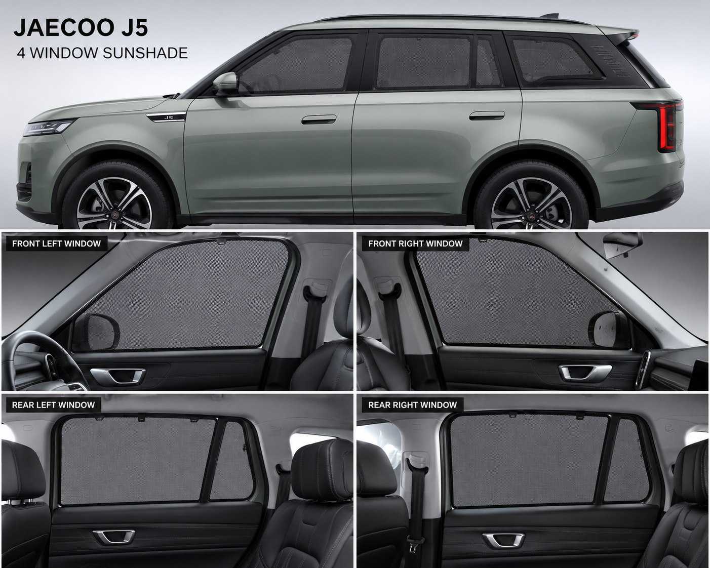 Jaecoo J5 Car Window Sun Shades Black 4 Piece UV Protection Set With Logo