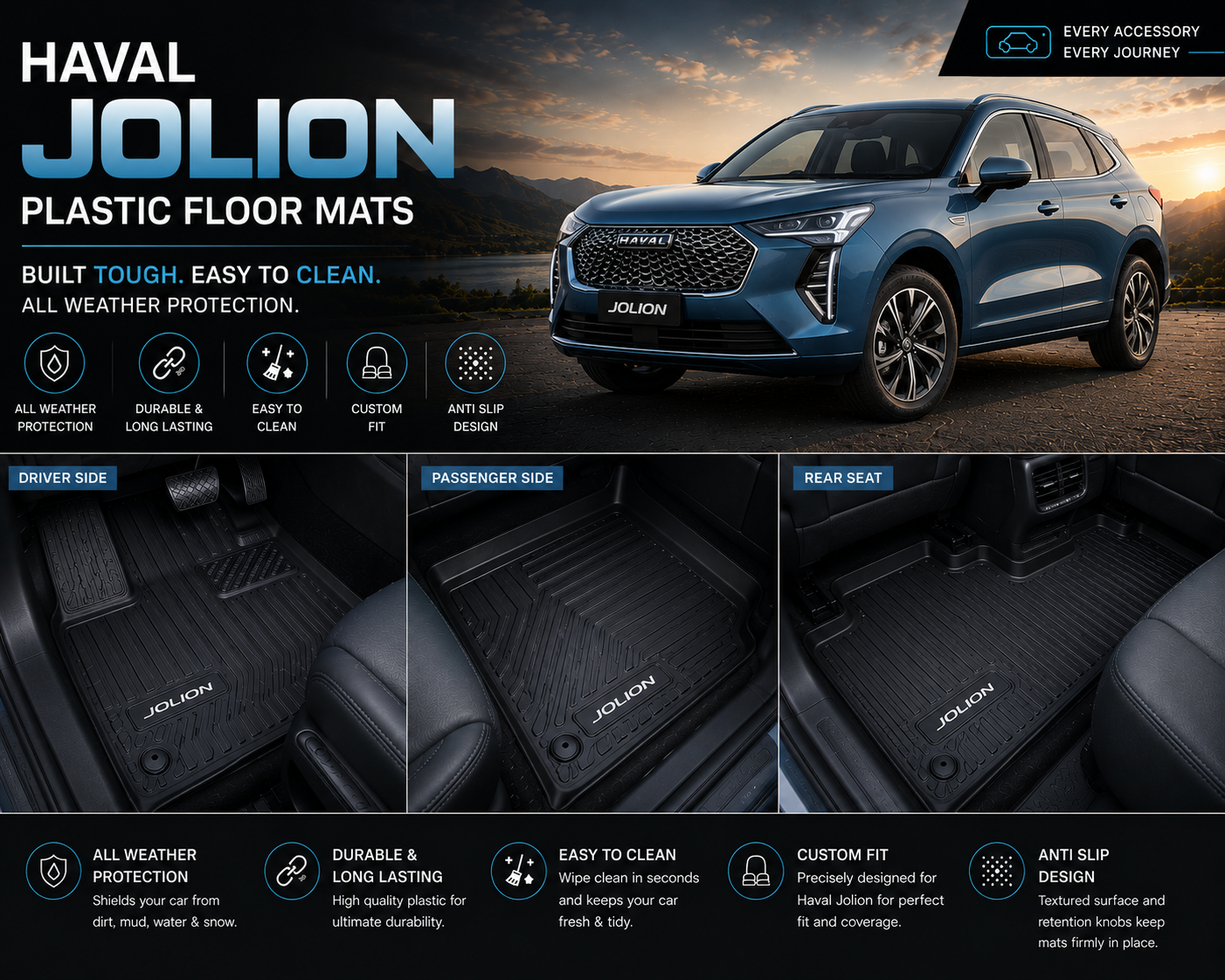Haval Jolion Premium TPE Floor Mats Custom Fit All Weather Car Mats