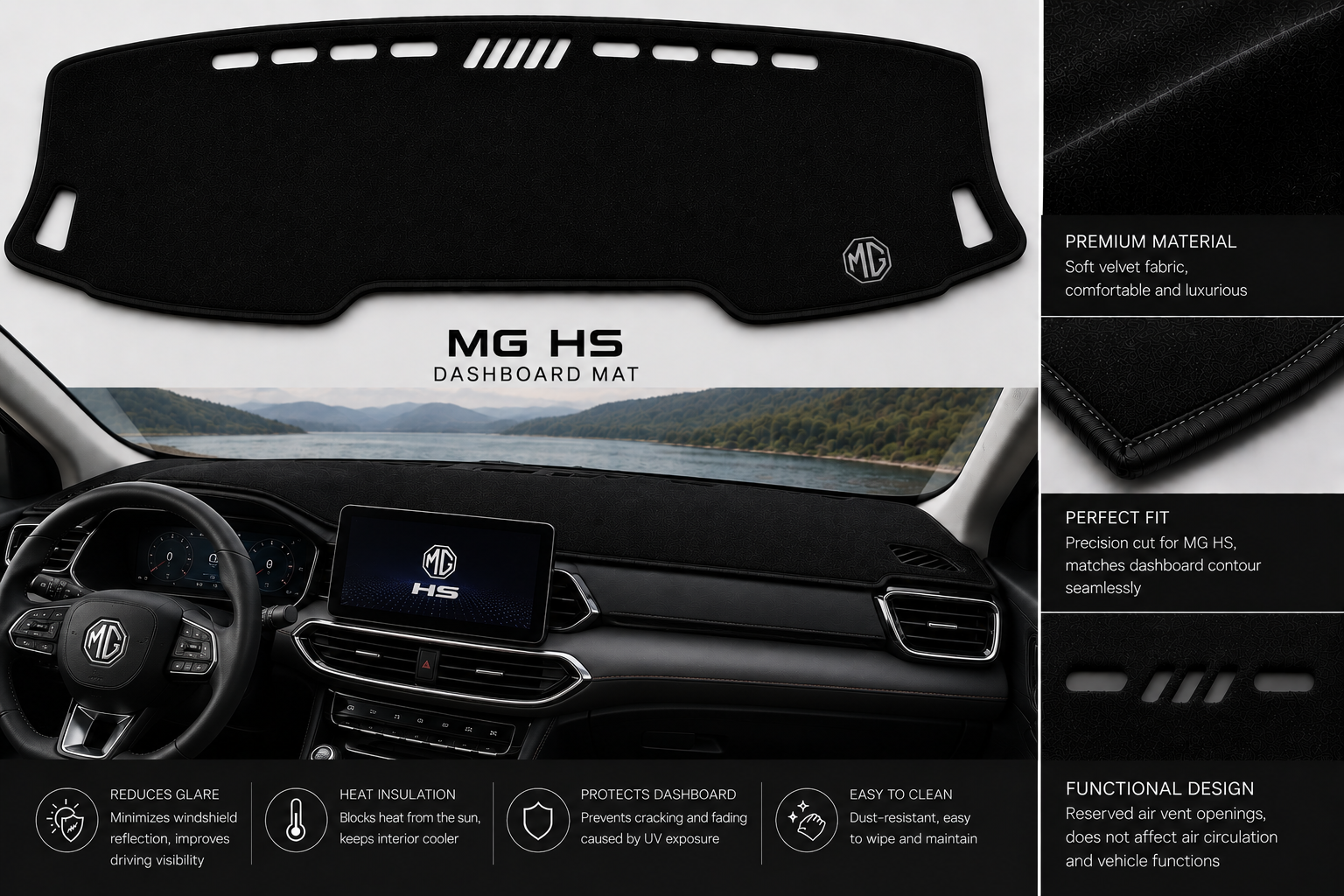 MG HS Dashboard Mat Soft Velvet Fabric Sun Protection Cover