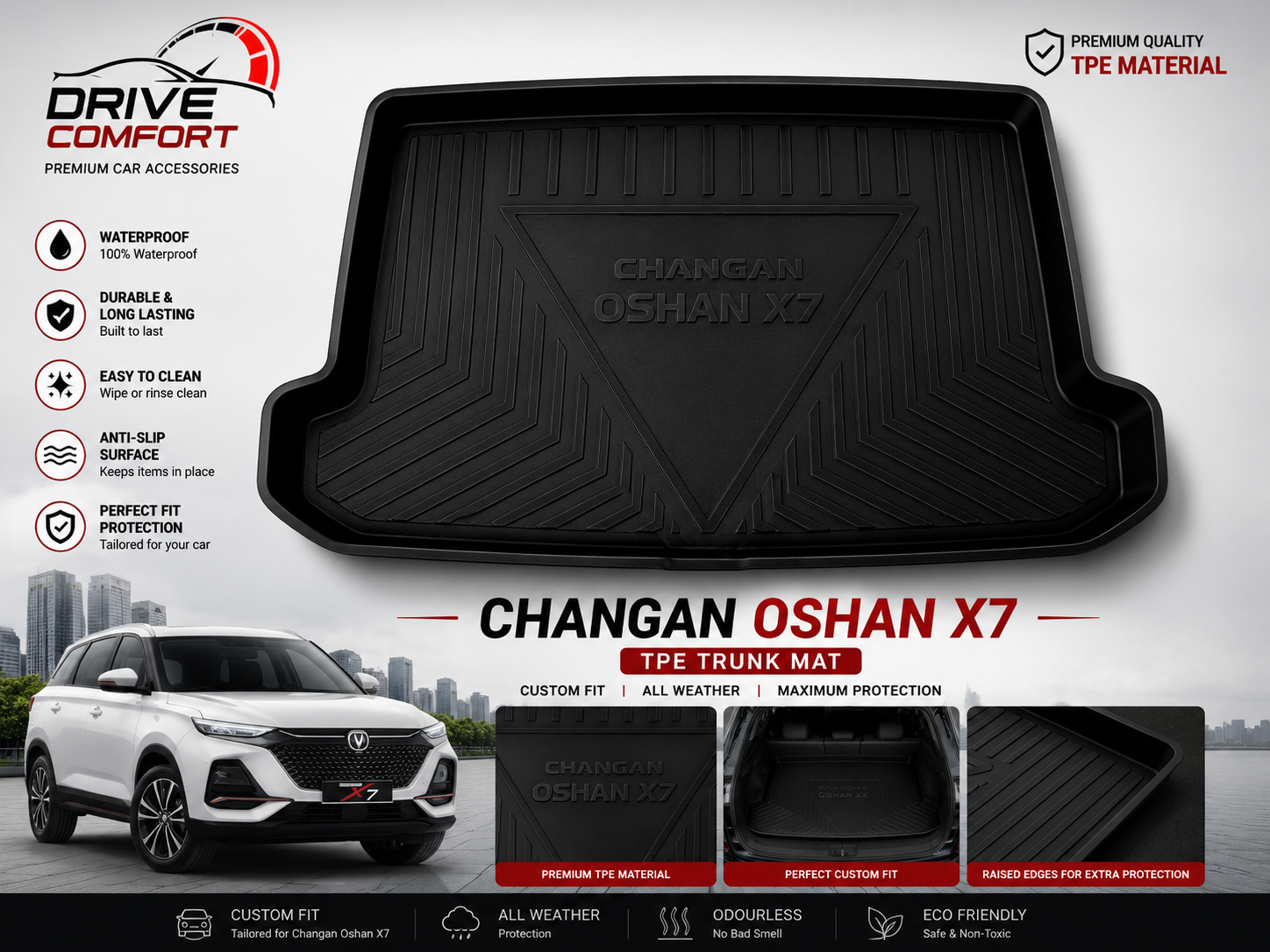 Changan Oshan X7 TPE Trunk Mat – Premium Plastic Boot Protection
