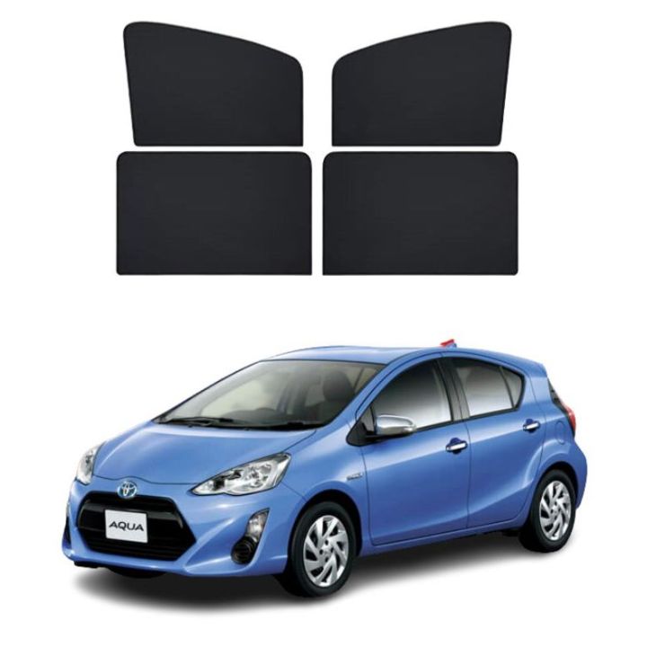 Toyota Aqua Car Window Sun Shades Black 4 Piece Set With Logo
