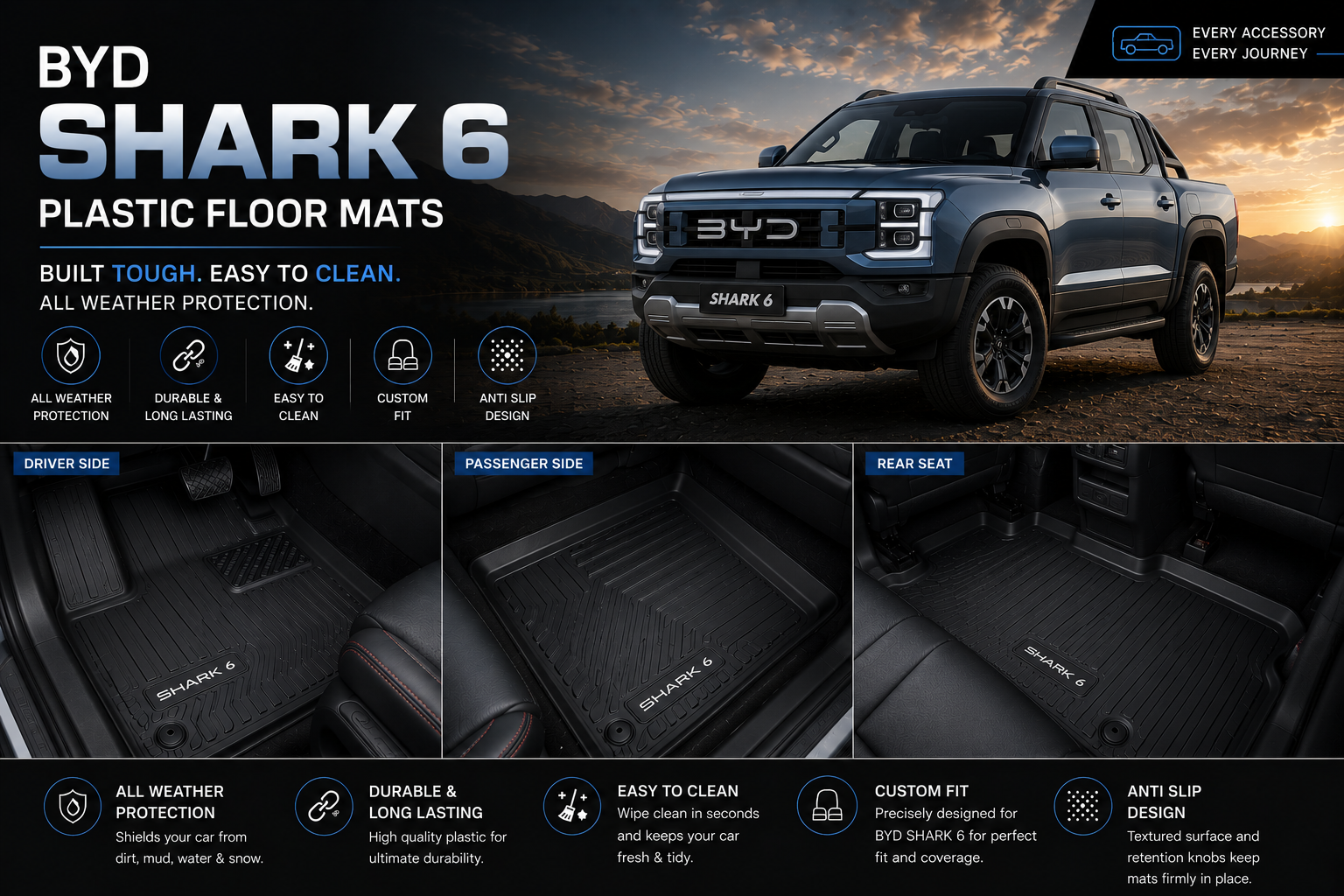 BYD Shark 6 Premium TPE Floor Mats Custom Fit All Weather Car Mats