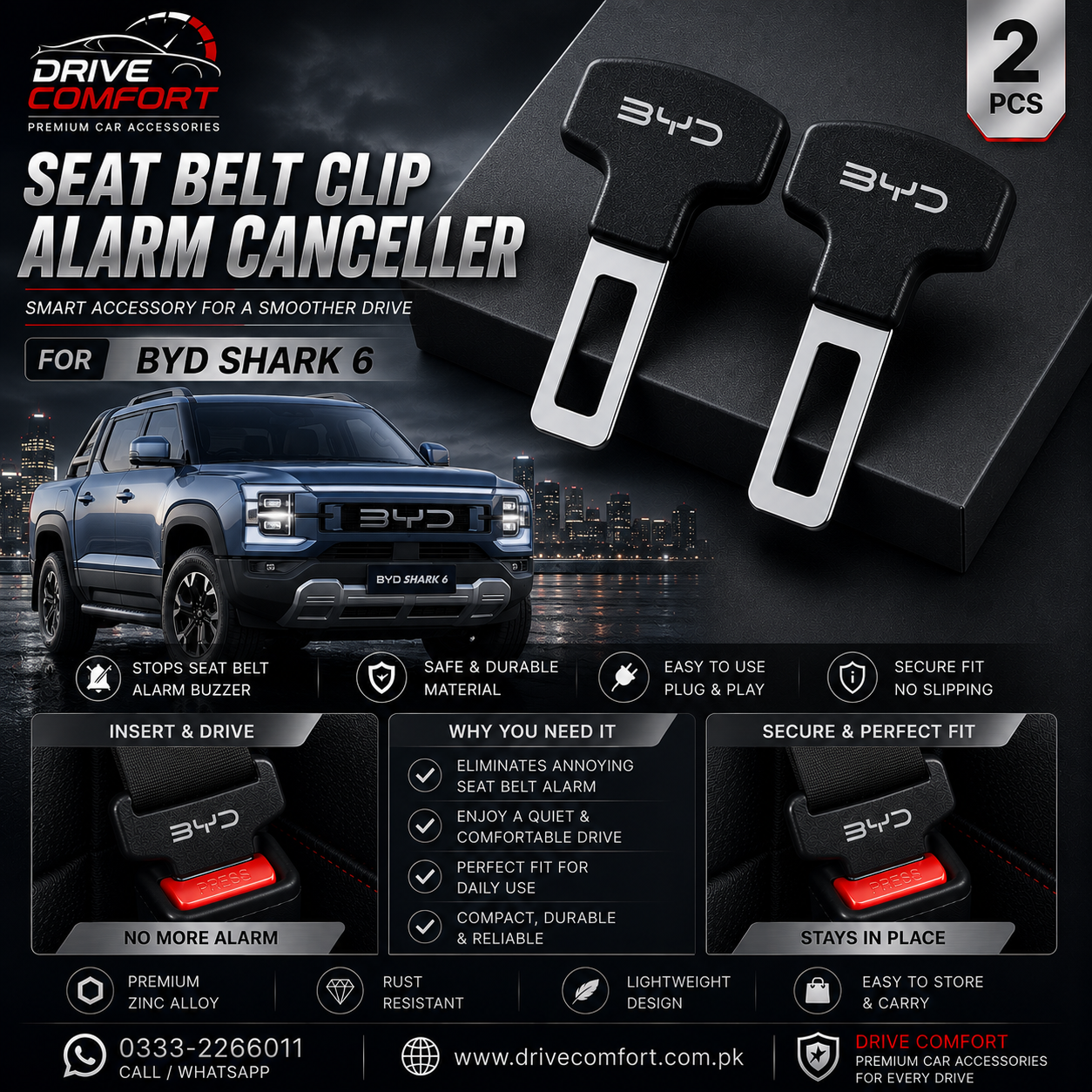 BYD Shark 6 Seat Belt Clip Alarm Canceller – Metallic 2 Pcs Set
