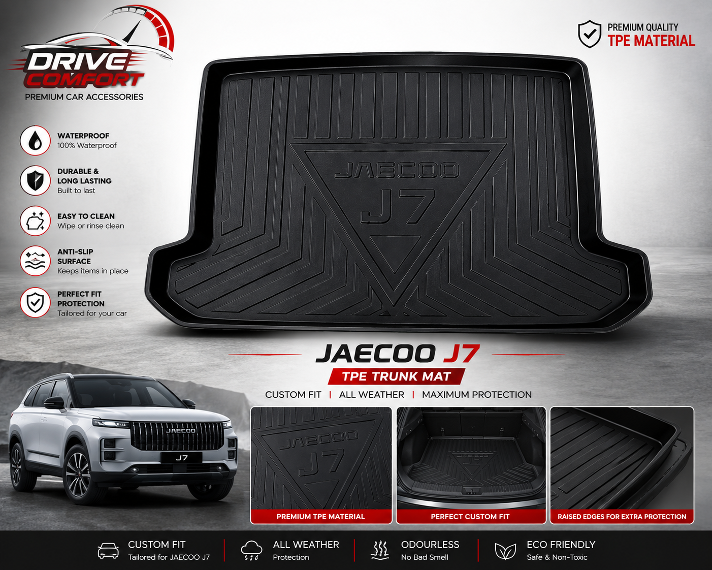 Jaecoo J7 TPE Trunk Mat – Premium Plastic Boot Protection