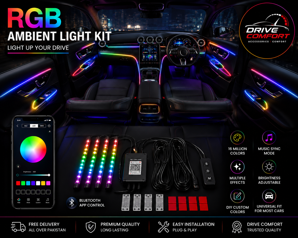 RGB Ambient Light Kit for Car – Bluetooth App Control | Music Sync | Multi Mode | Universal Fit All Cars