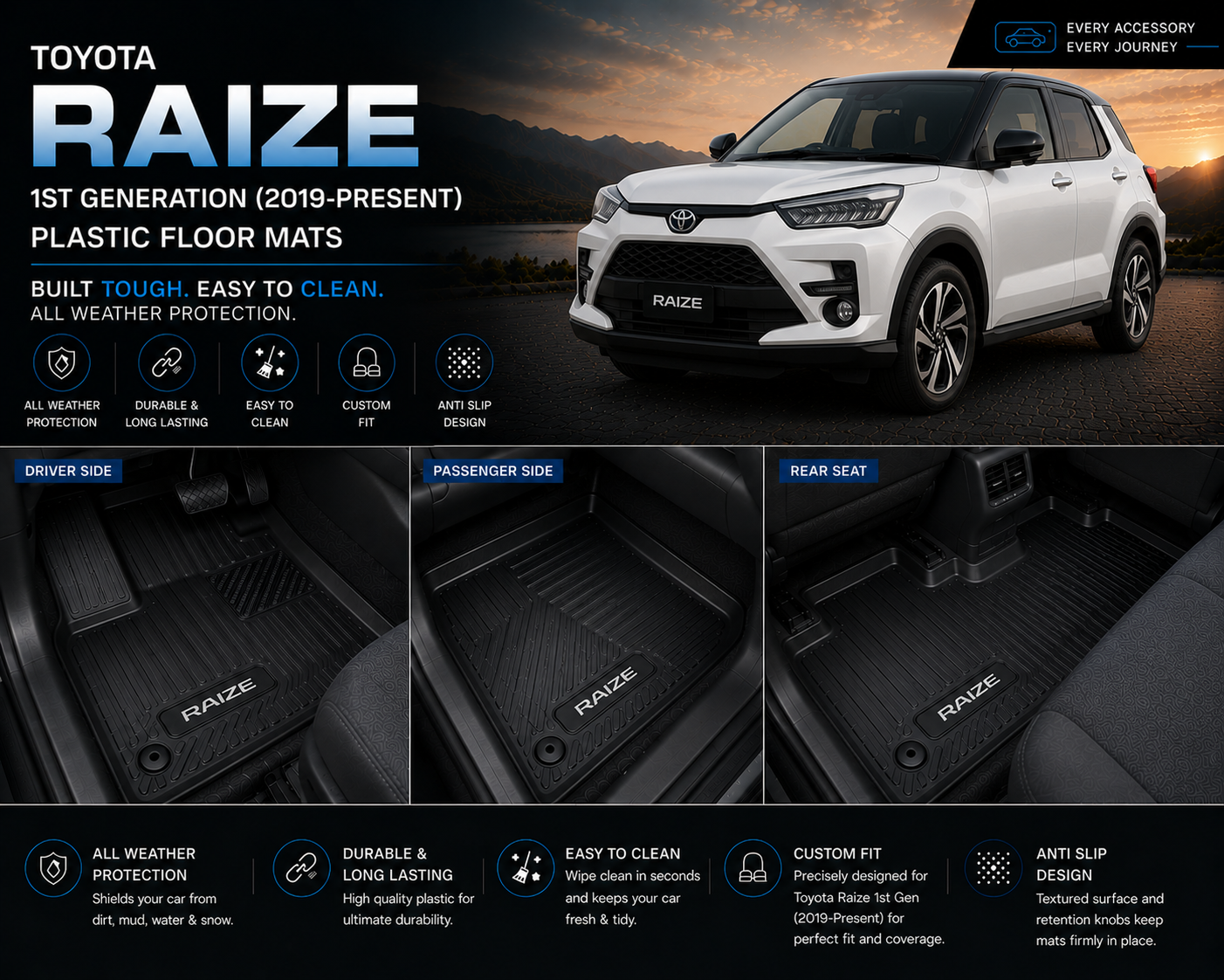 Toyota Raize Premium TPE Floor Mats Custom Fit All Weather Car Mats