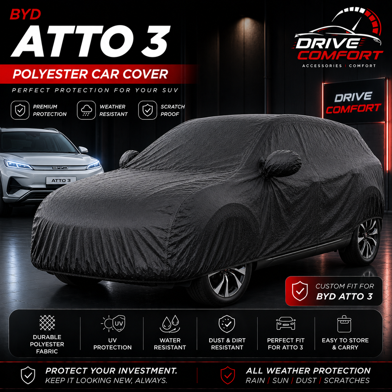 BYD Atto 3 Polyester Car Top Cover – Premium All Weather Protection