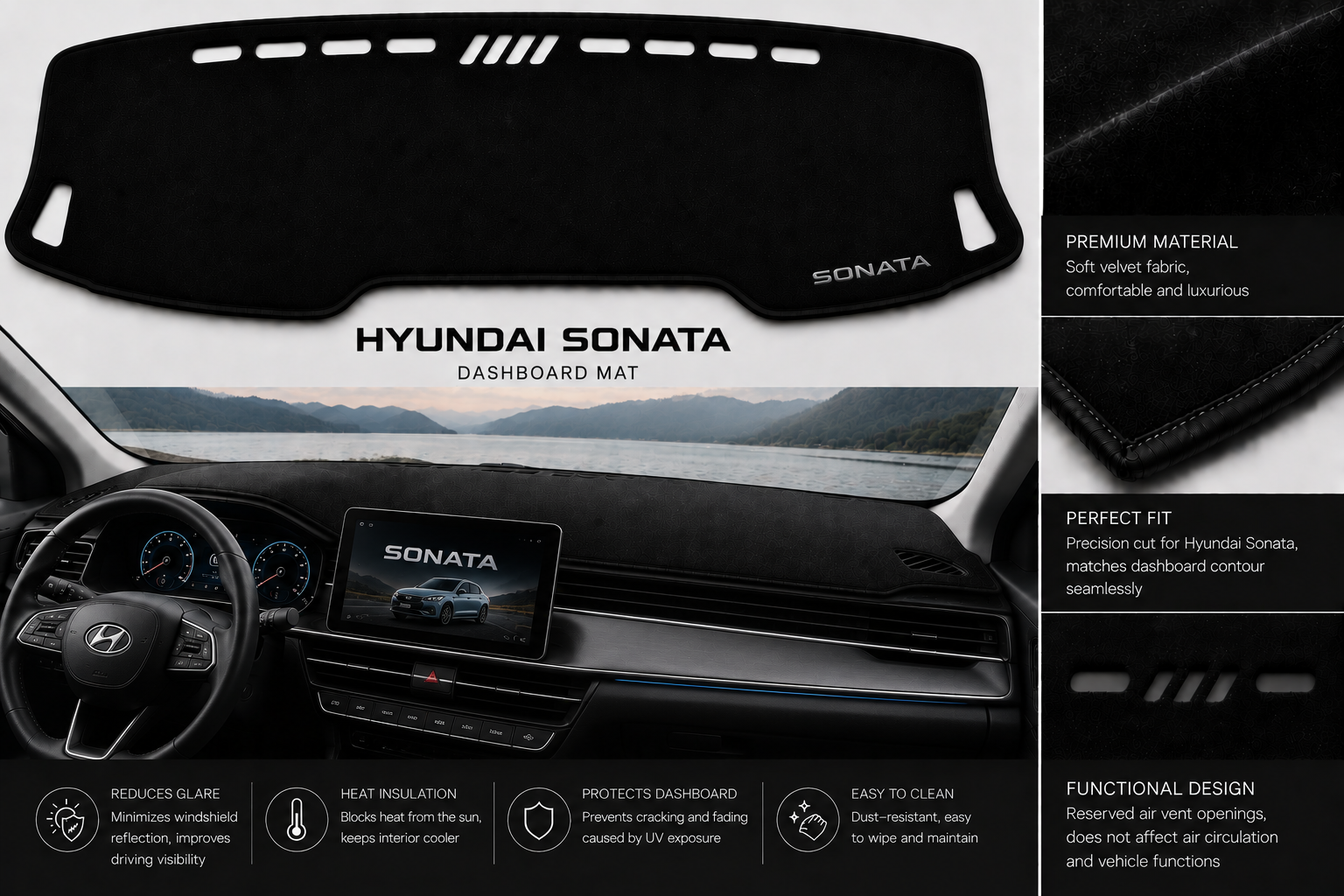 Hyundai Sonata Dashboard Mat Soft Velvet Fabric Sun Protection Cover