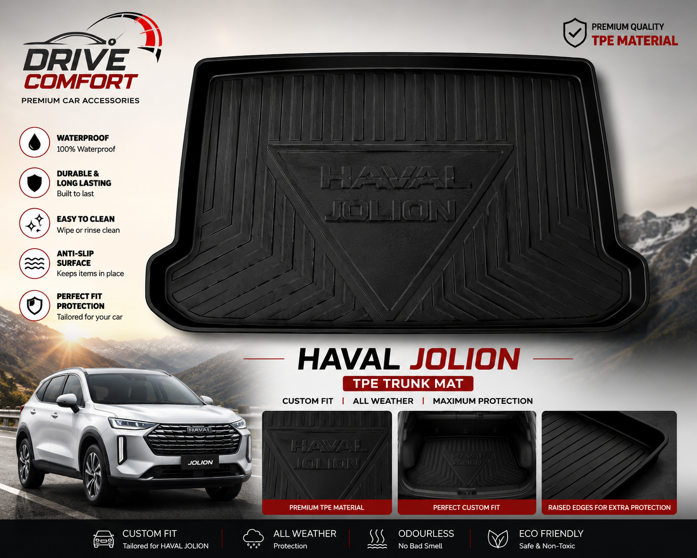 Haval Jolion TPE Trunk Mat – Premium Plastic Boot Protection