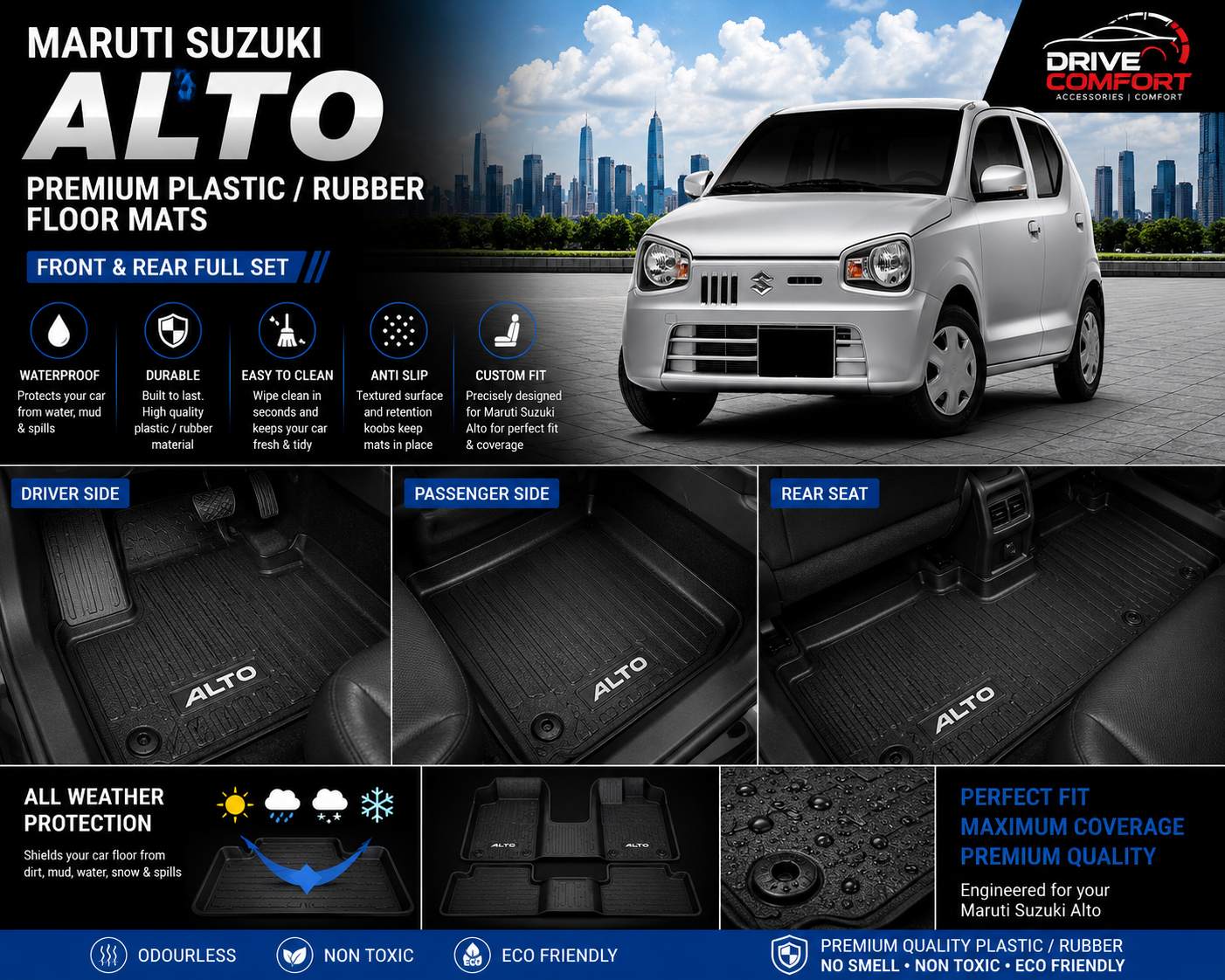Suzuki Alto Premium TPE Floor Mats Custom Fit All Weather Car Mats