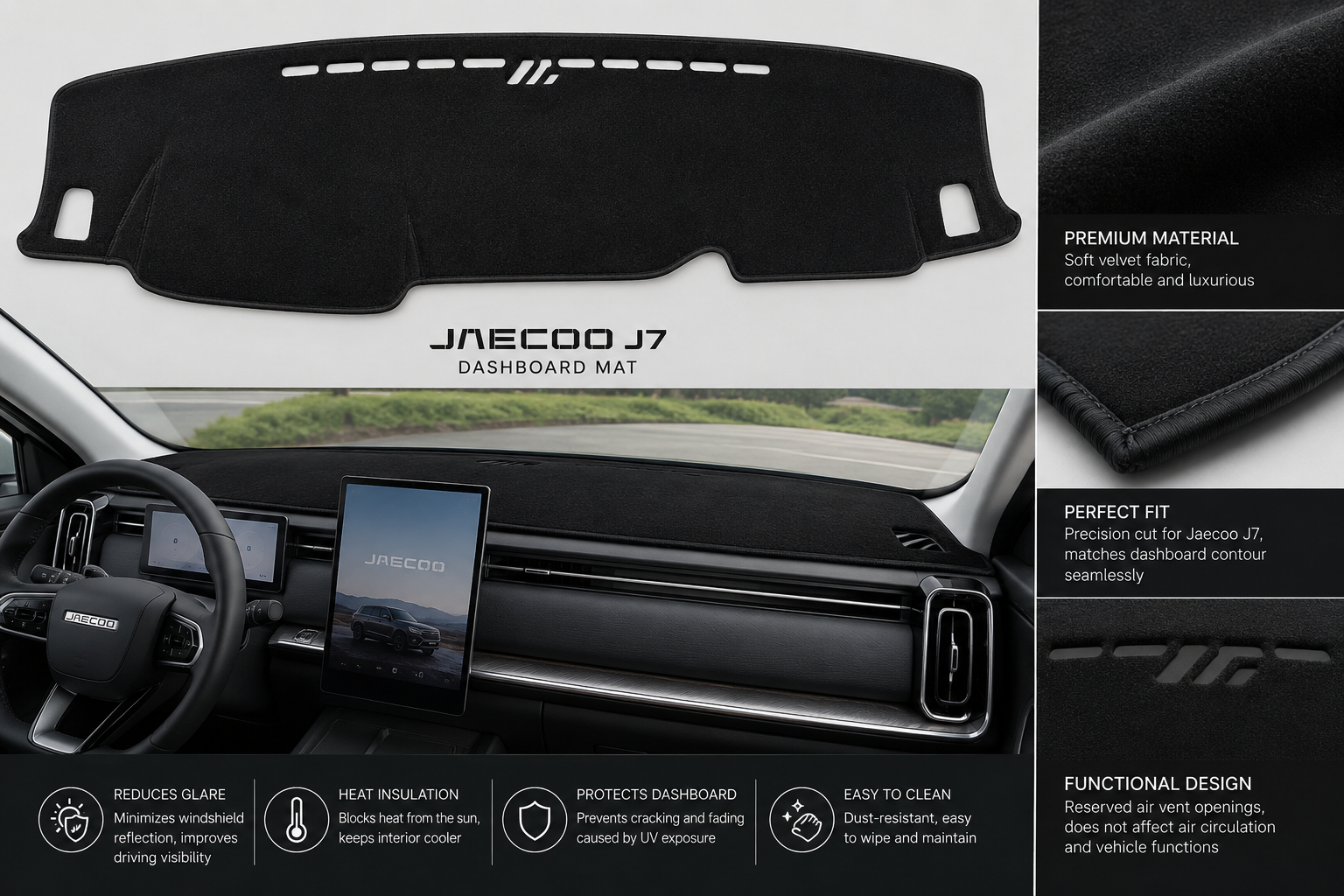 Jaecoo J7 Dashboard Mat Soft Velvet Fabric Sun Protection Cover