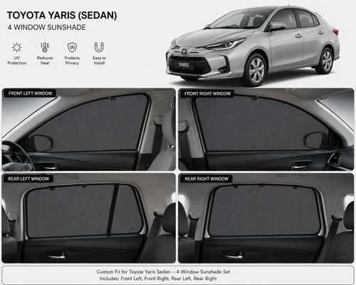Toyota Yaris Car Window Sun Shades Black 4 Piece UV Protection Set Without Logo