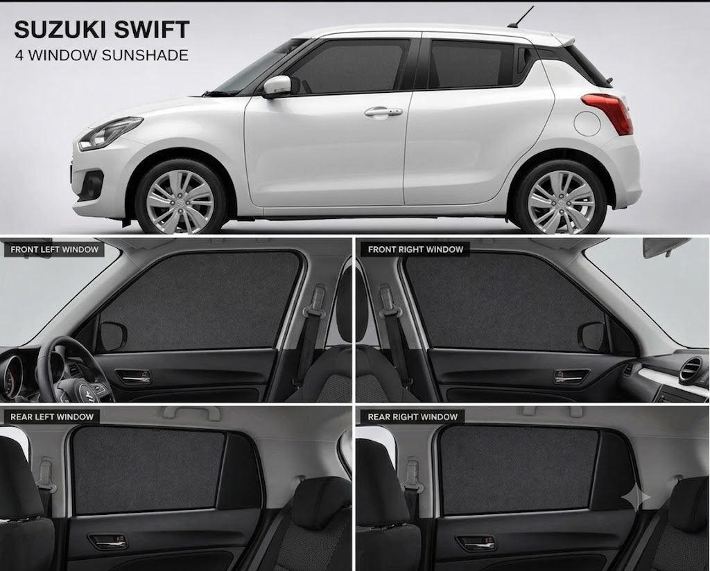 Suzuki Swift Car Window Sun Shades Black 4 Piece UV Protection Set Without Logo