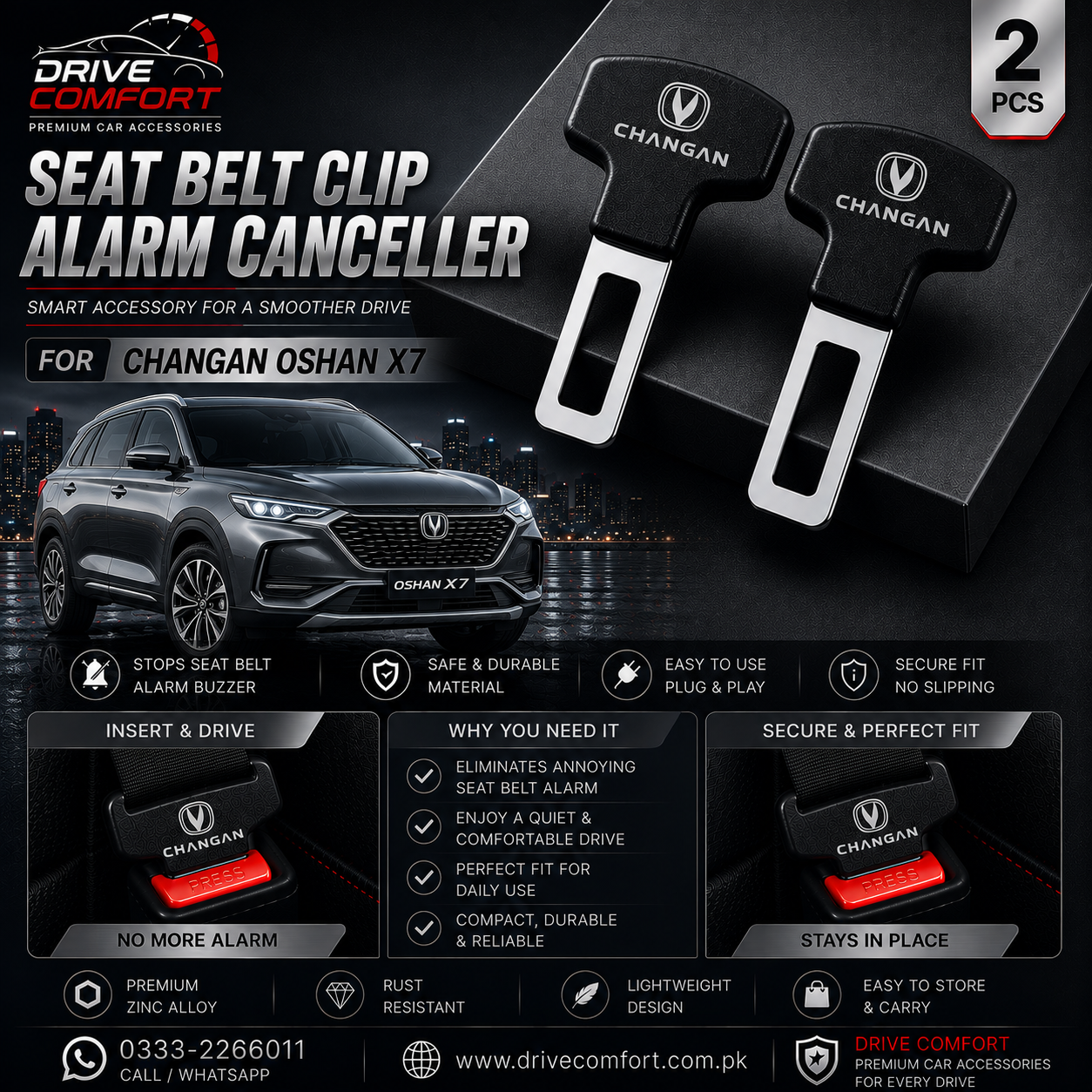 Changan Oshan X7 Seat Belt Clip Alarm Canceller – Metallic 2 Pcs Set