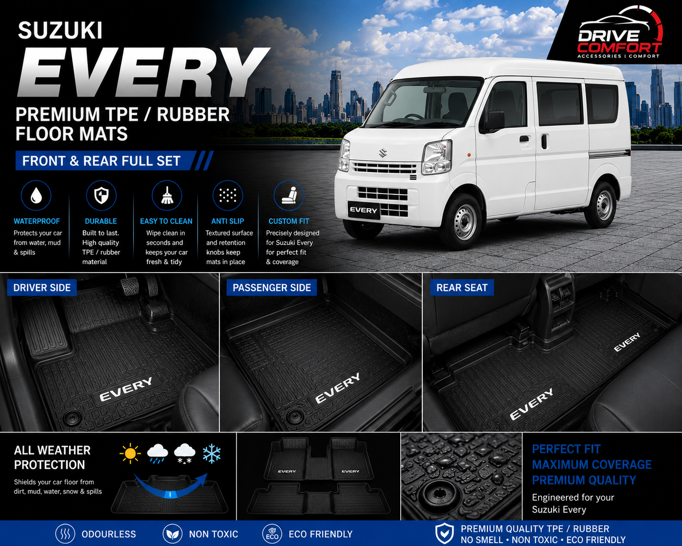 Suzuki Every Premium TPE Floor Mats Custom Fit All Weather Car Mats