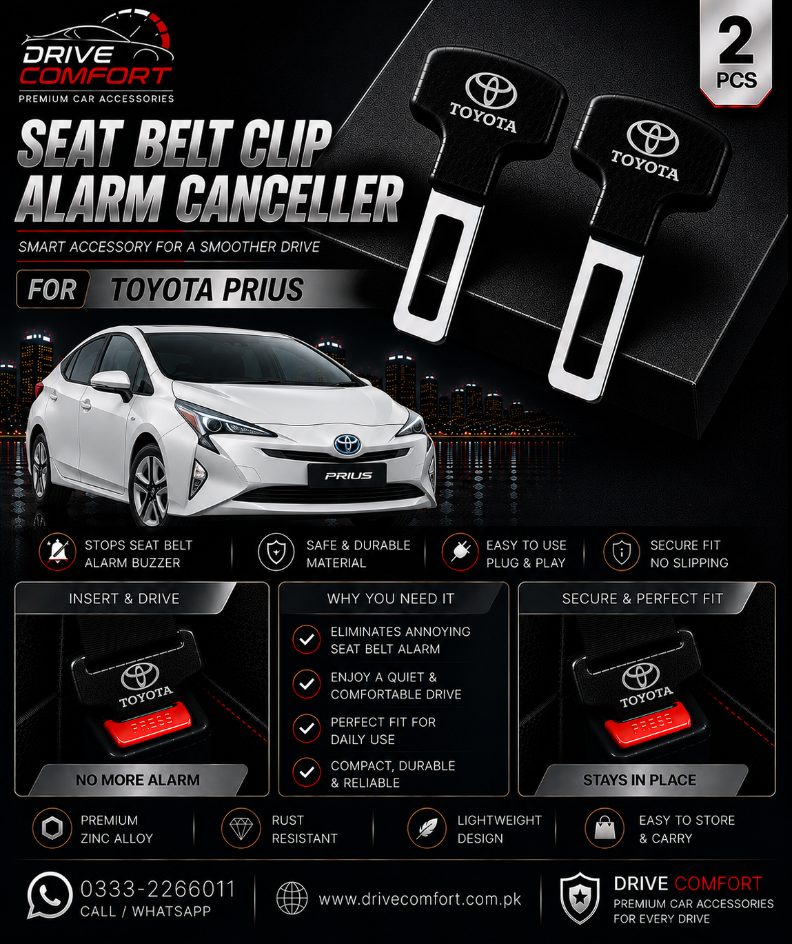 Toyota Prius Seat Belt Clip Alarm Canceller – Metallic 2 Pcs Set