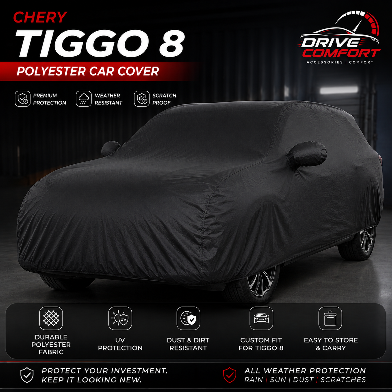 Chery Tiggo 8 Polyester Car Top Cover – Premium All Weather Protection