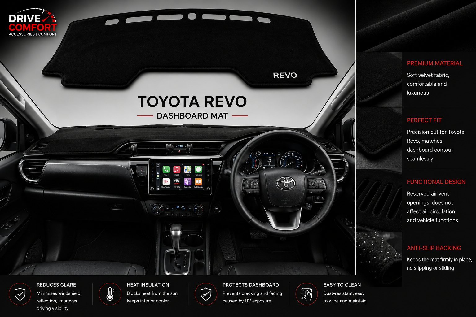 Toyota Revo Dashboard Mat Soft Velvet Fabric Sun Protection Cover