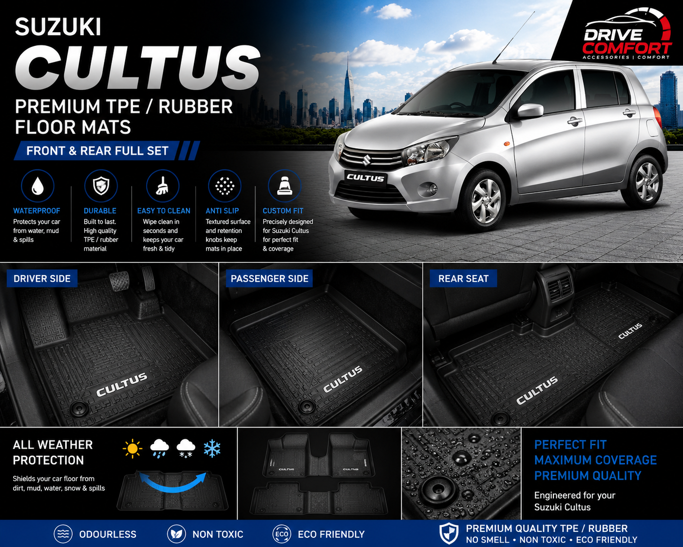 Suzuki Cultus Premium TPE Floor Mats Custom Fit All Weather Car Mats