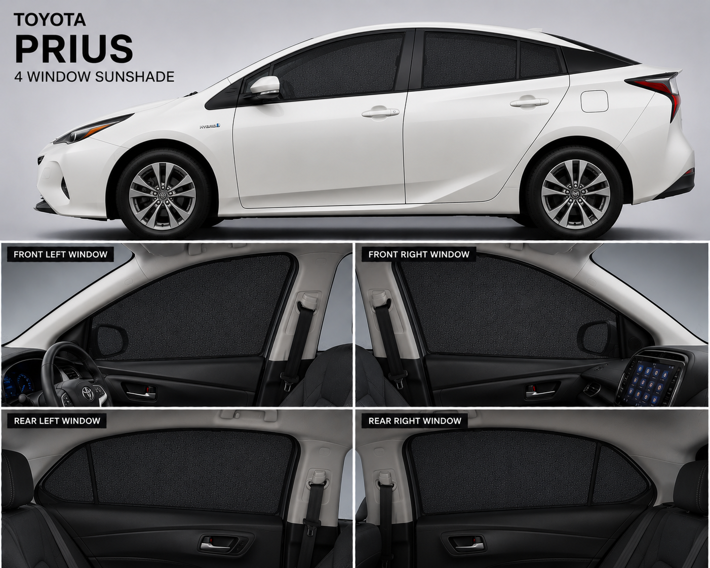 Toyota Prius Car Window Sun Shades Black 4 Piece Set With Logo