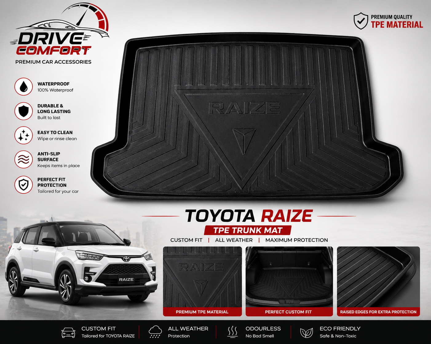 Toyota Raize TPE Trunk Mat – Premium Plastic Boot Protection