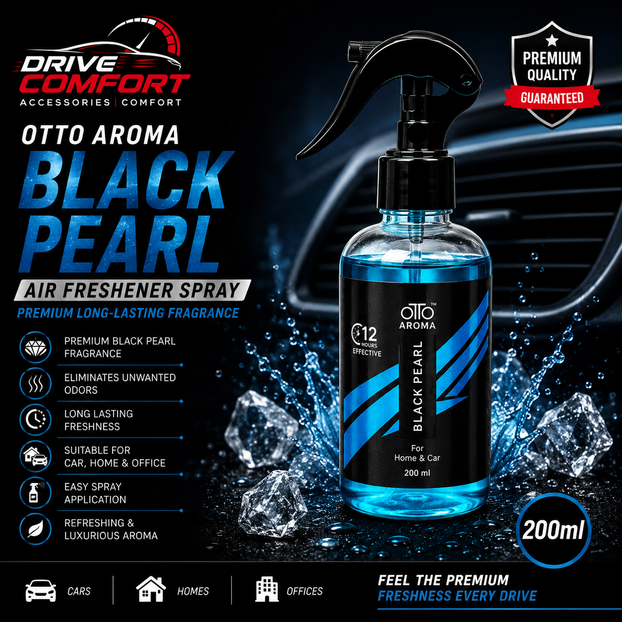 Otto Aroma Black Pearl Air Freshener Spray – Premium Long Lasting Fragrance