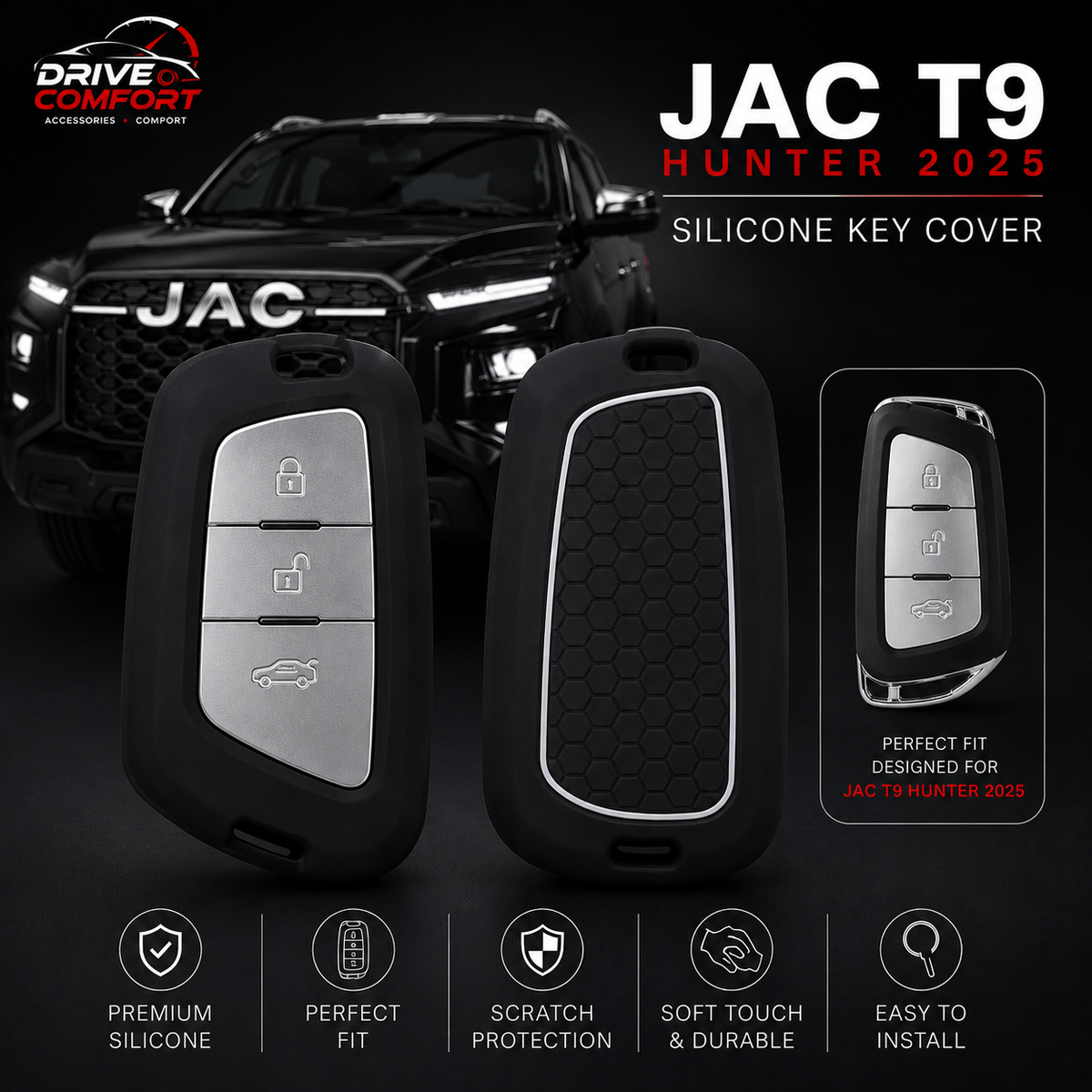JAC T9 Silicone Key Cover – Flexible Soft Protection Case