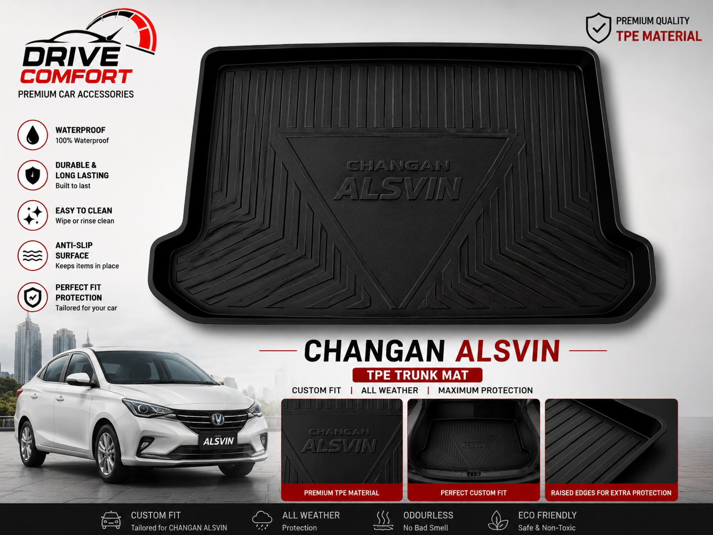 Changan Alsvin TPE Trunk Mat – Premium Plastic Boot Protection