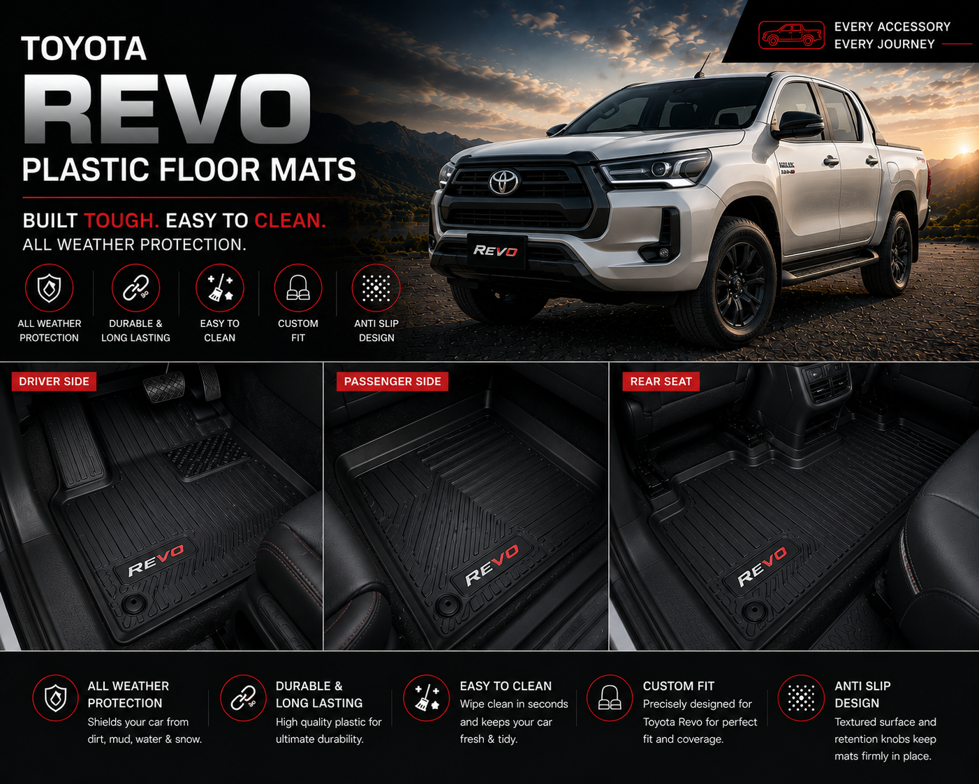 Toyota Revo Premium TPE Floor Mats Custom Fit All Weather Car Mats