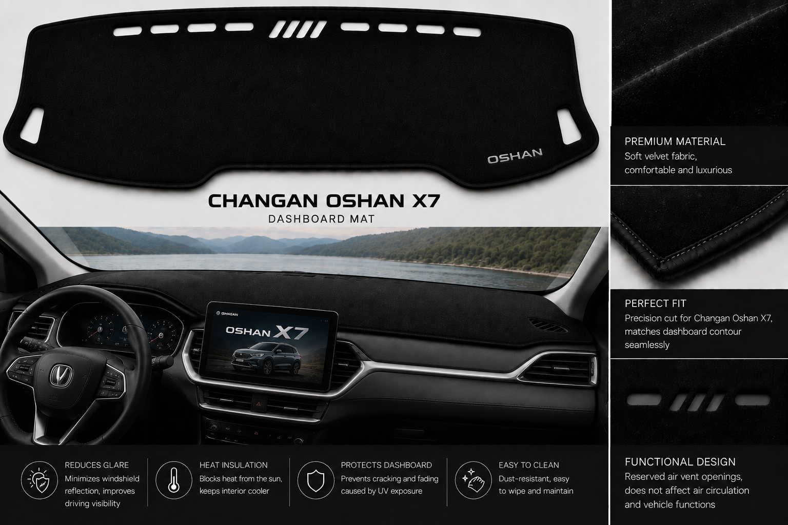 Changan Oshan X7 Dashboard Mat Soft Velvet Fabric Sun Protection Cover