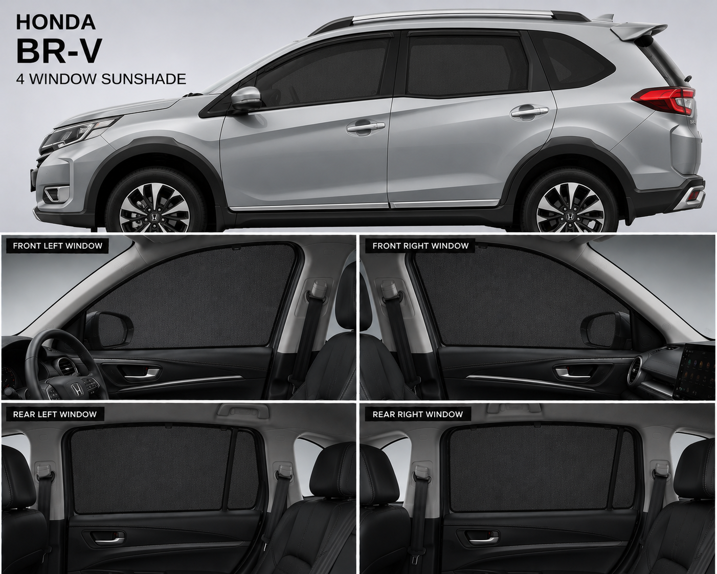Honda BRV Car Window Sun Shades  Black 4 Piece UV Protection Set Without Logo