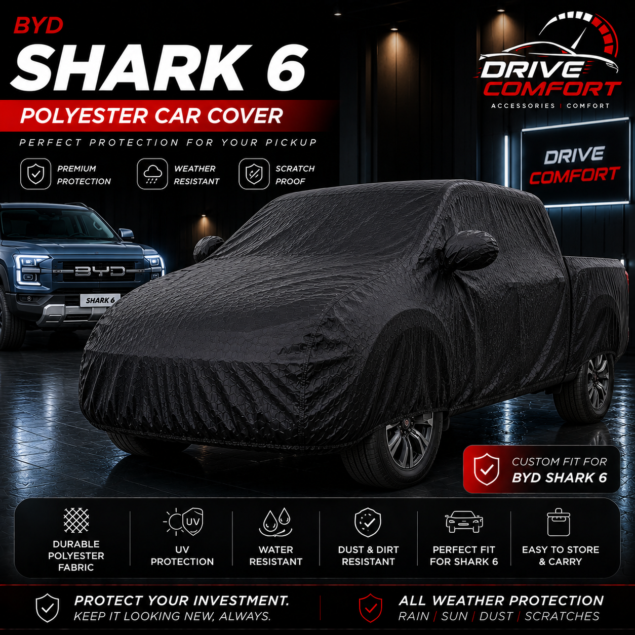 BYD Shark 6 Polyester Car Top Cover – Premium All Weather Protection