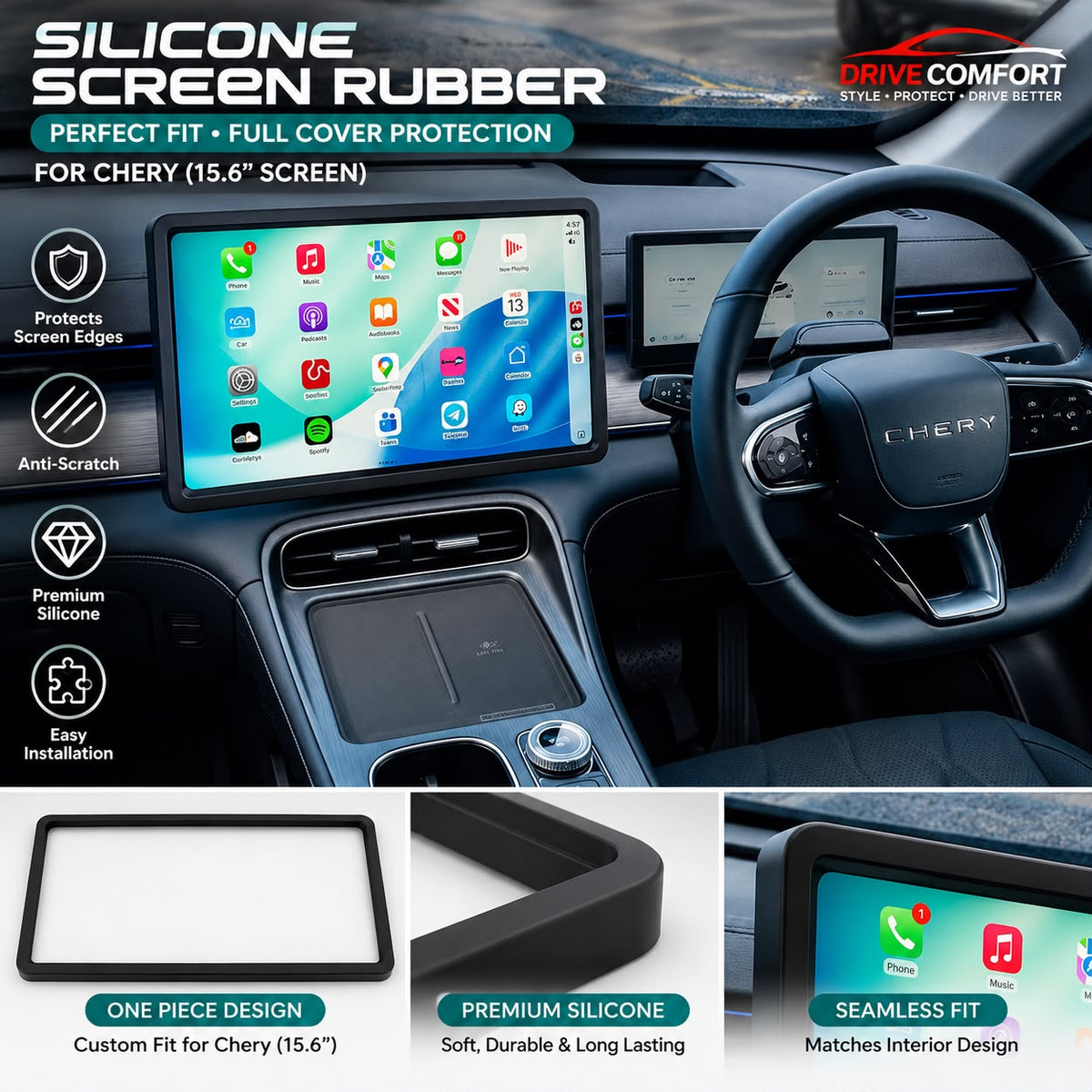 Chery Tiggo 8 PHEV Silicone Screen Protection Cover – Soft Rubber Display Guard