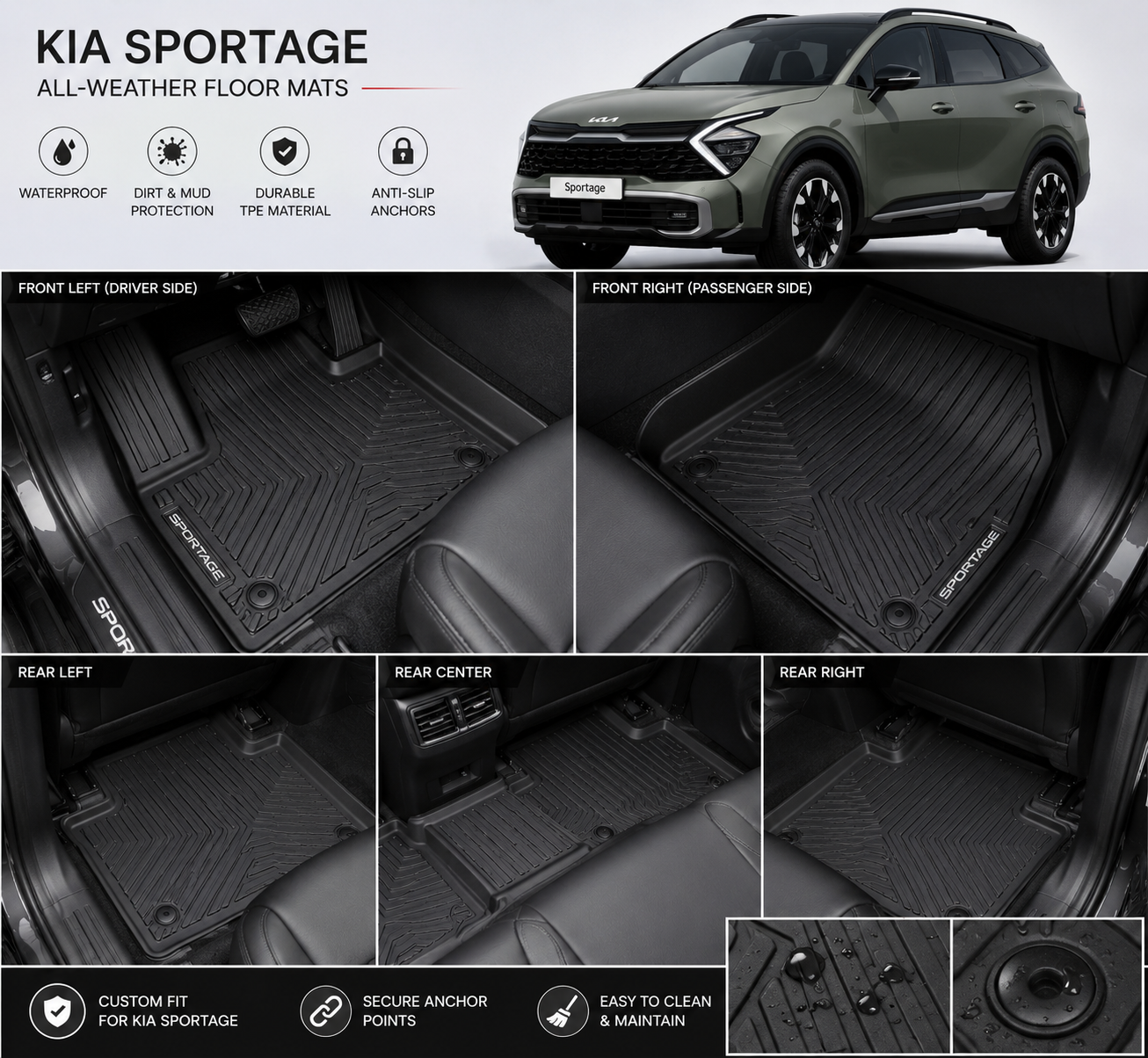 Kia Sportage Premium TPE Floor Mats Custom Fit All Weather Car Mats