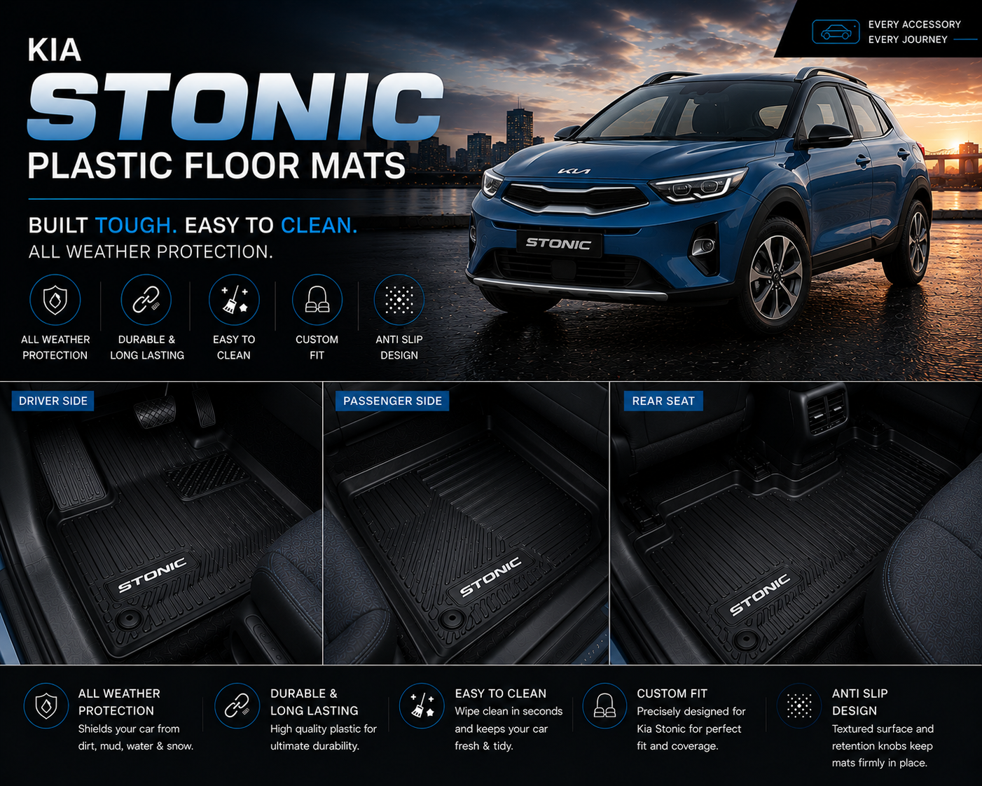 Kia Stonic Premium TPE Floor Mats Custom Fit All Weather Car Mats