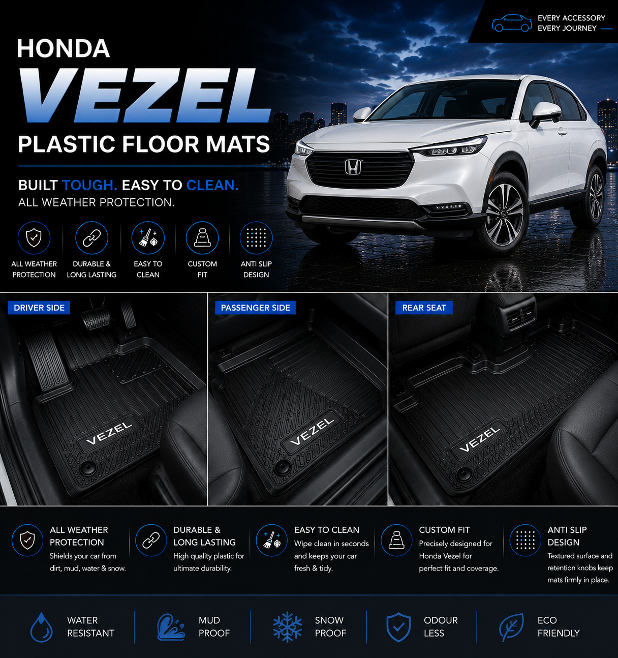 Honda Vezel Premium TPE Floor Mats Custom Fit All Weather Car Mats