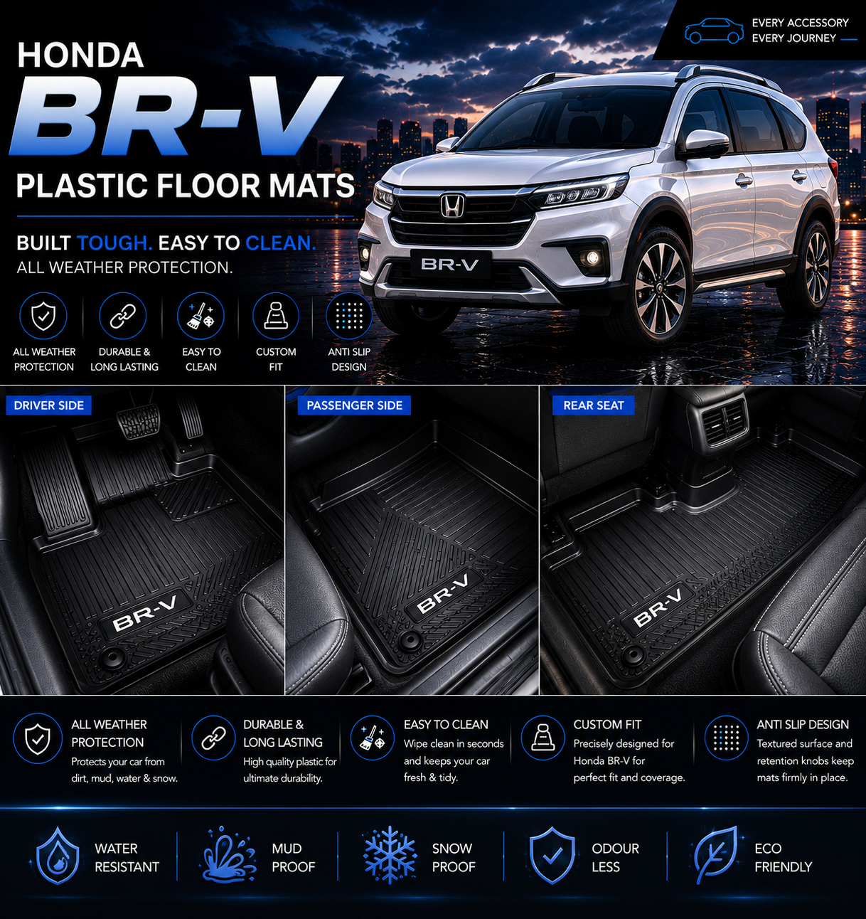 Honda BRV Premium TPE Floor Mats Custom Fit All Weather Car Mats