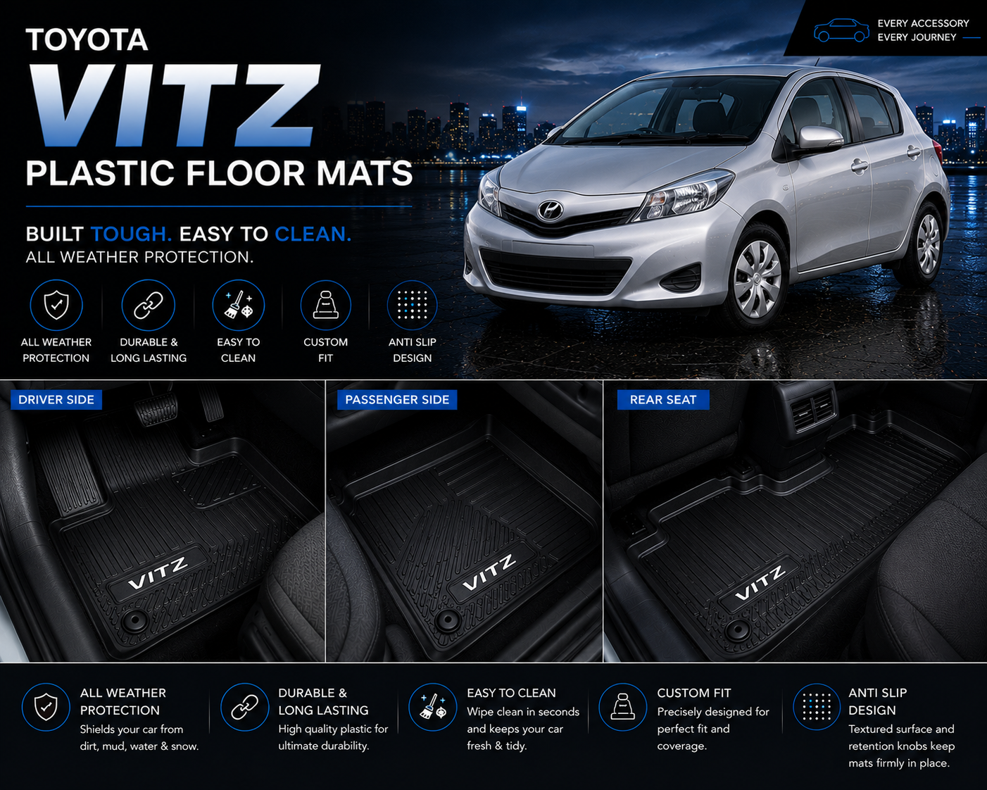 Toyota Vitz Premium TPE Floor Mats Custom Fit All Weather Car Mats