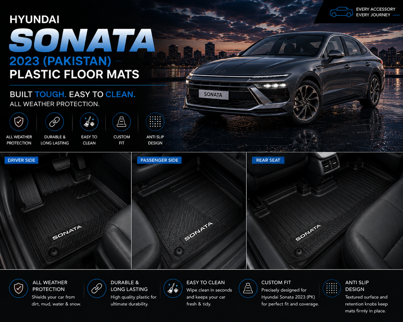 Hyundai Sonata Premium TPE Floor Mats Custom Fit All Weather Car Mats