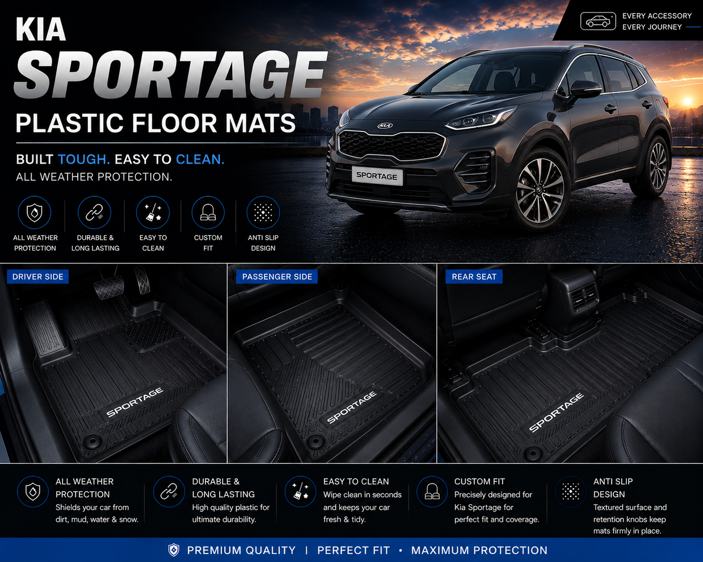 Kia Sportage Premium TPE Floor Mats Custom Fit All Weather Car Mats