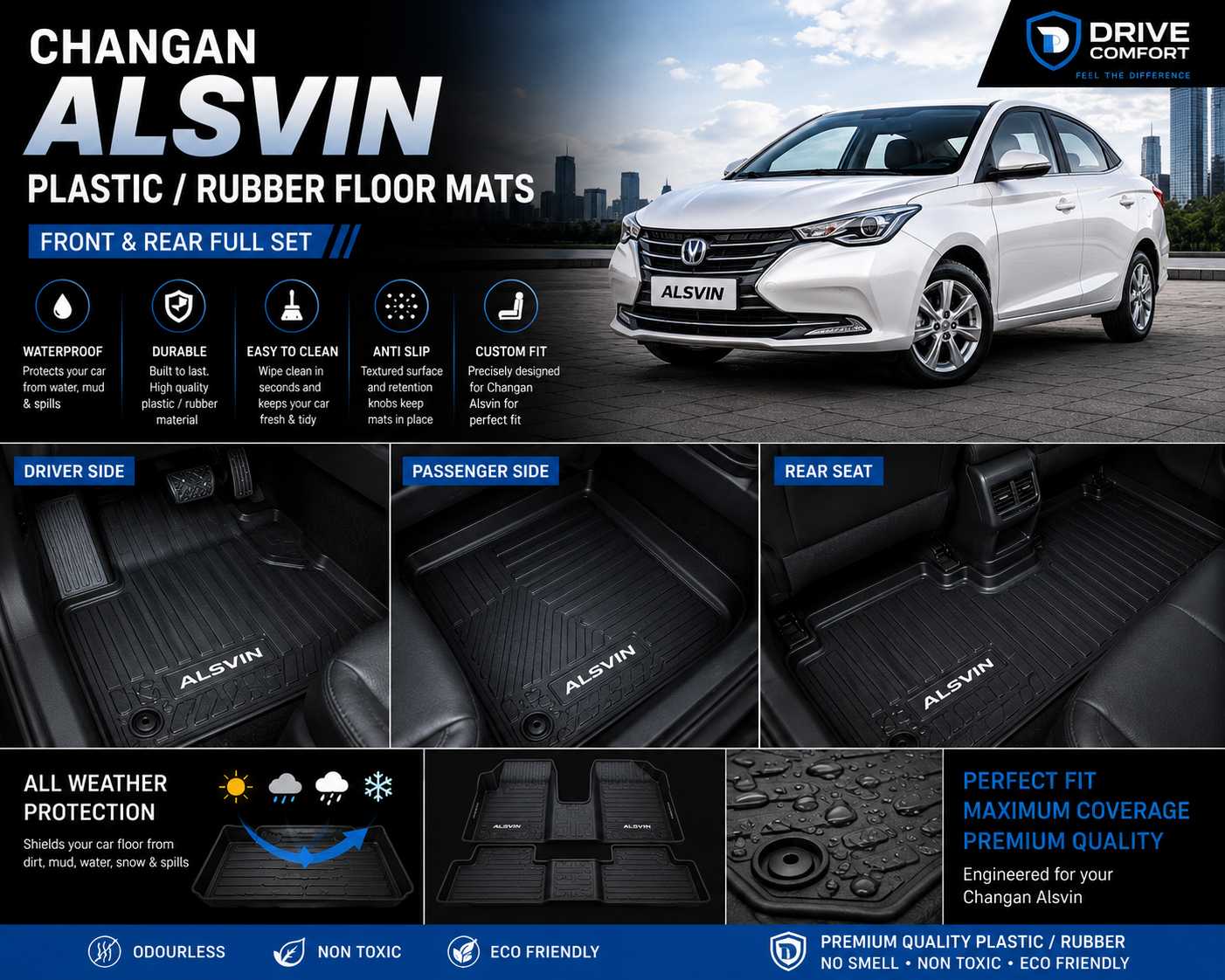 Changan Alsvin Premium TPE Floor Mats Custom Fit All Weather Car Mats