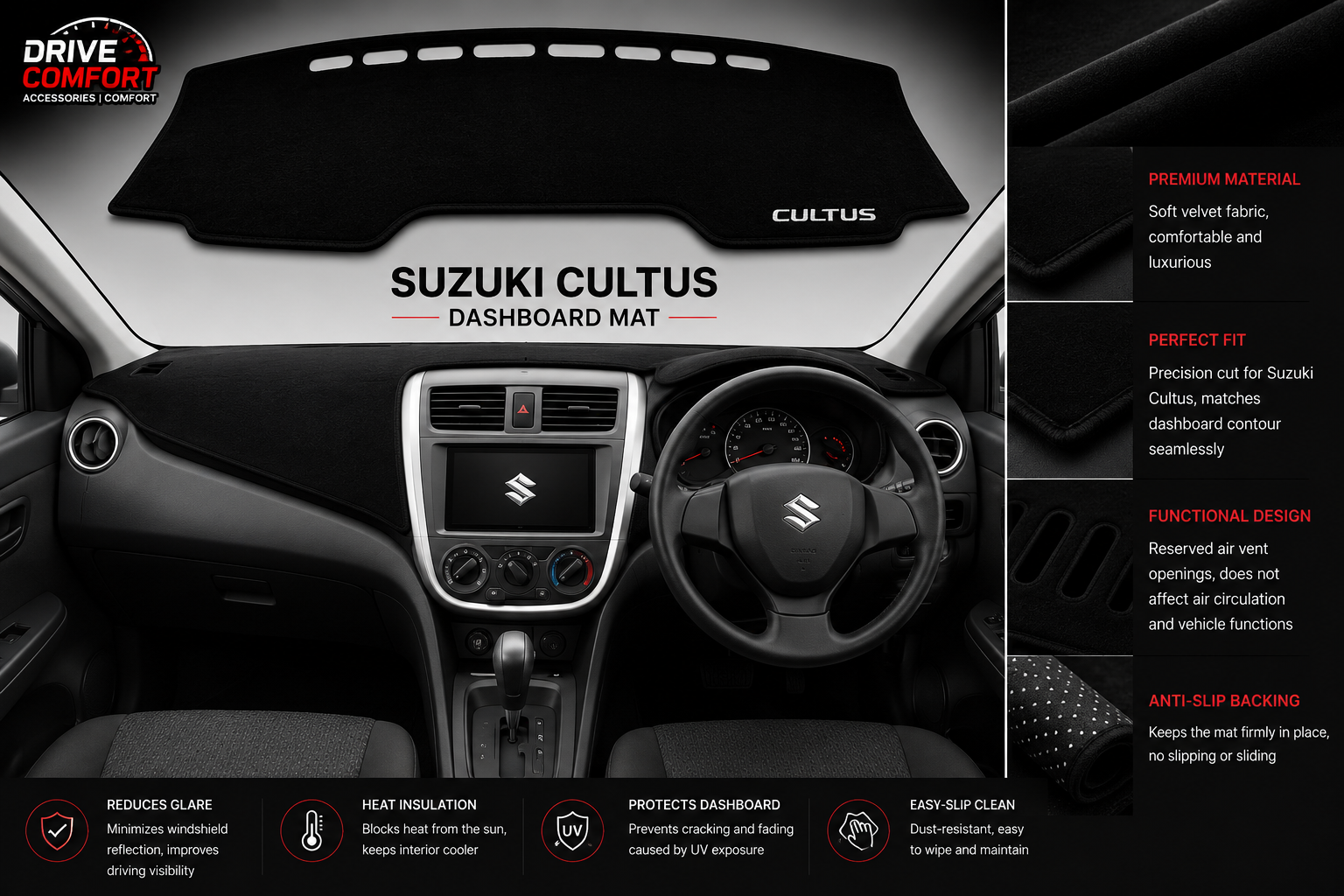 Suzuki Cultus Dashboard Mat Soft Velvet Fabric Sun Protection Cover