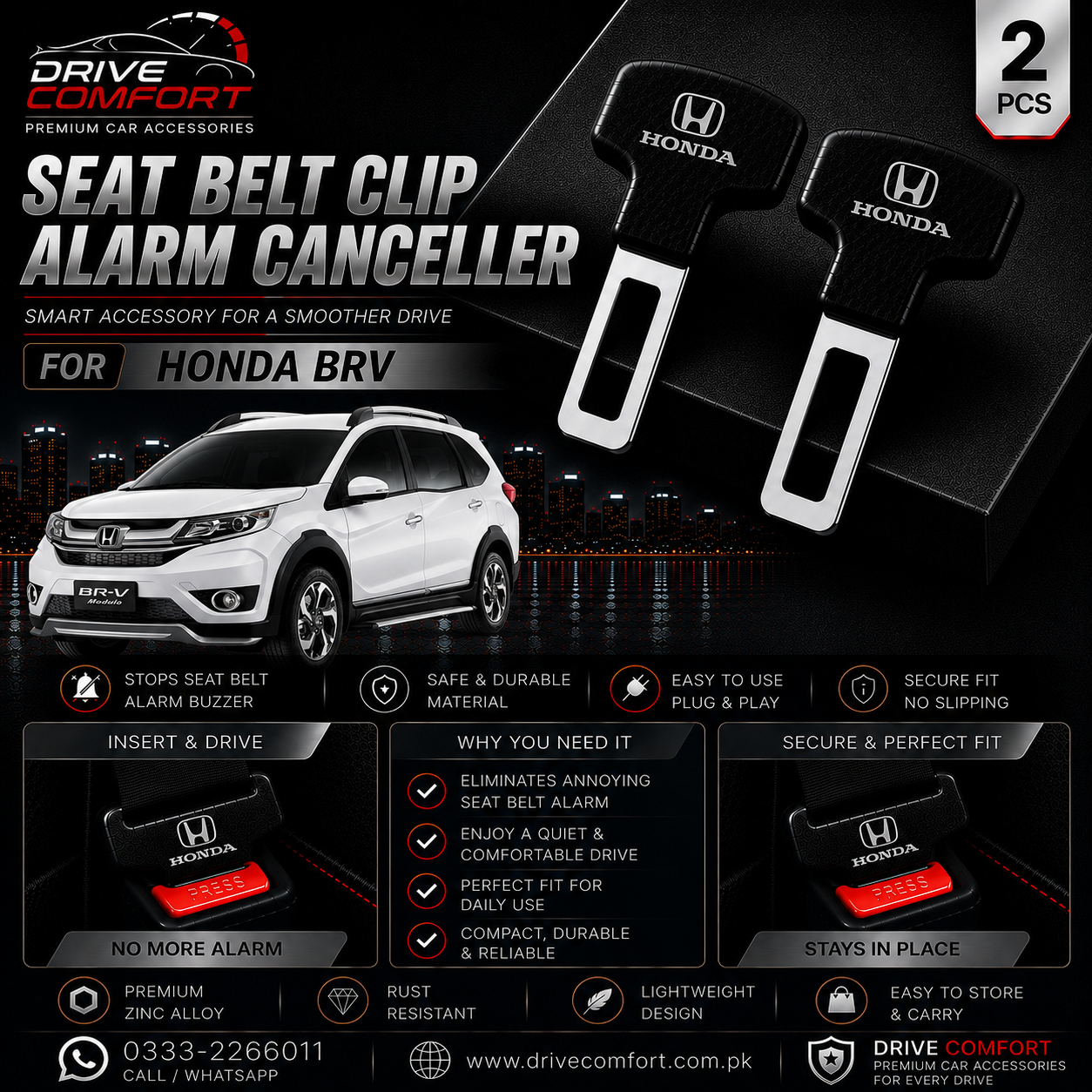 Honda BRV Seat Belt Clip Alarm Canceller – Metallic 2 Pcs Set
