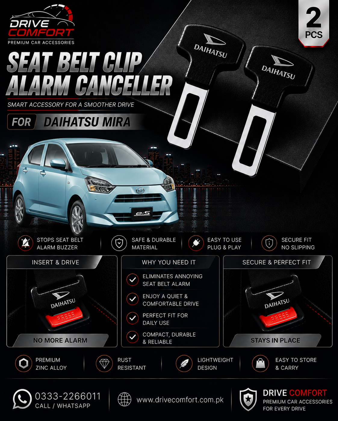 Daihatsu Mira Seat Belt Clip Alarm Canceller – Metallic 2 Pcs Set