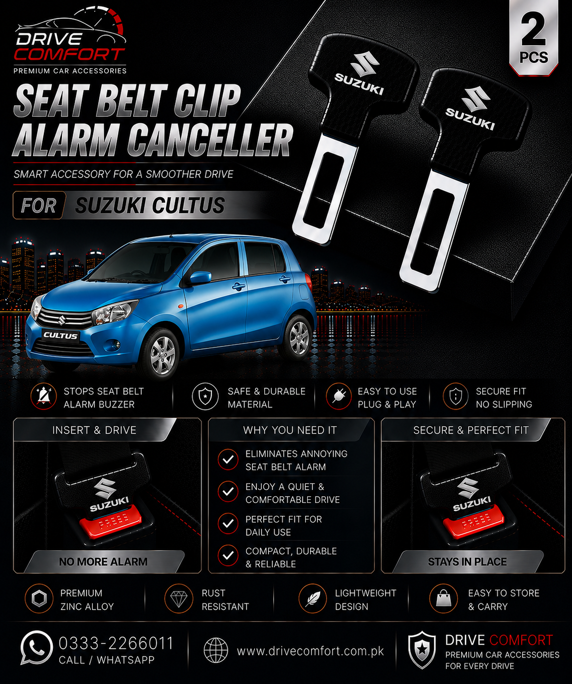 Suzuki Cultus Seat Belt Clip Alarm Canceller – Metallic 2 Pcs Set