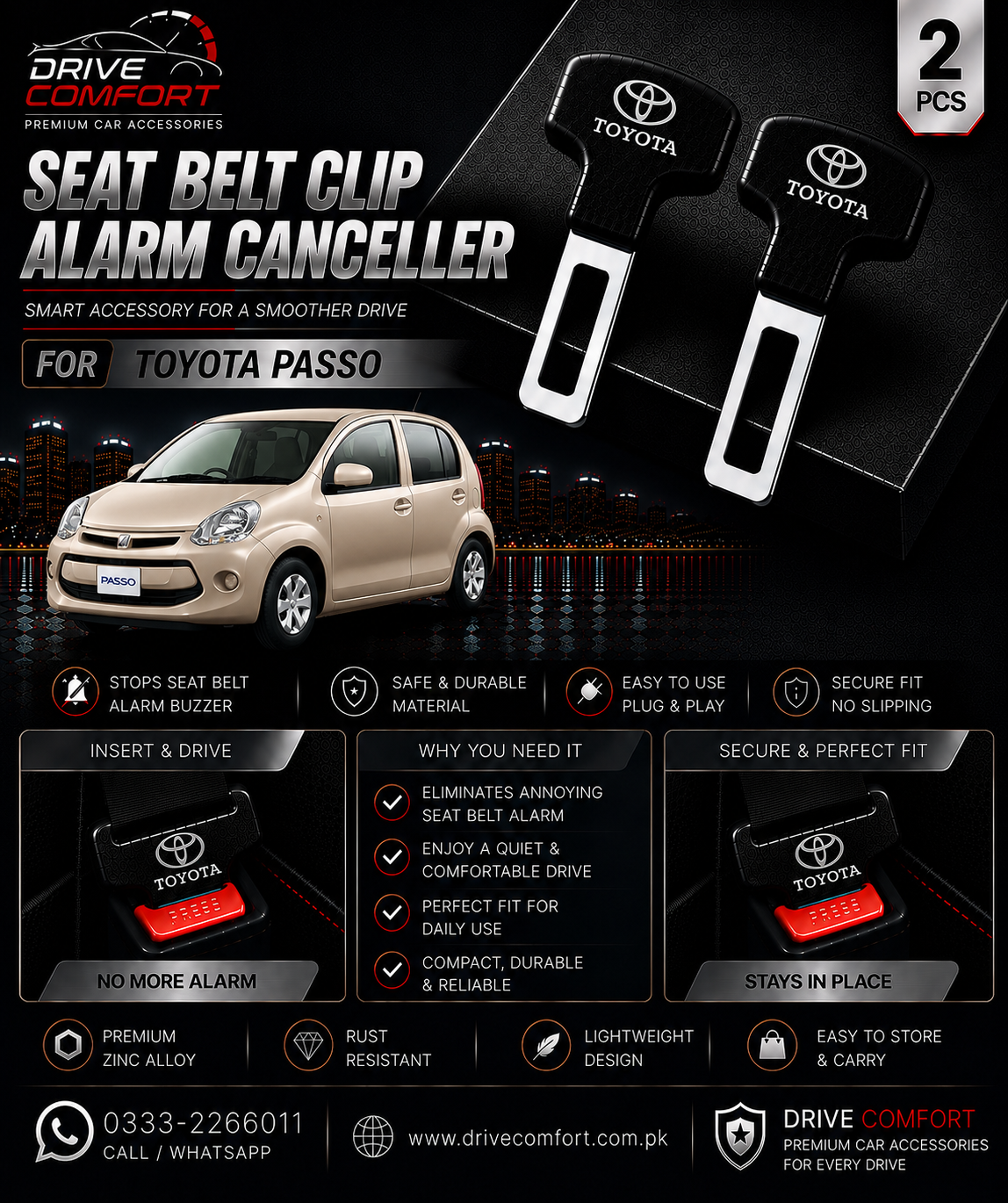 Toyota Passo Seat Belt Clip Alarm Canceller – Metallic 2 Pcs Set