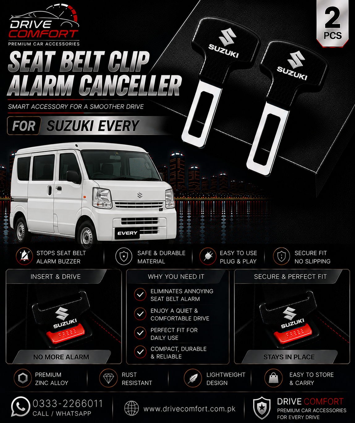 Suzuki Every Seat Belt Clip Alarm Canceller – Metallic 2 Pcs Set