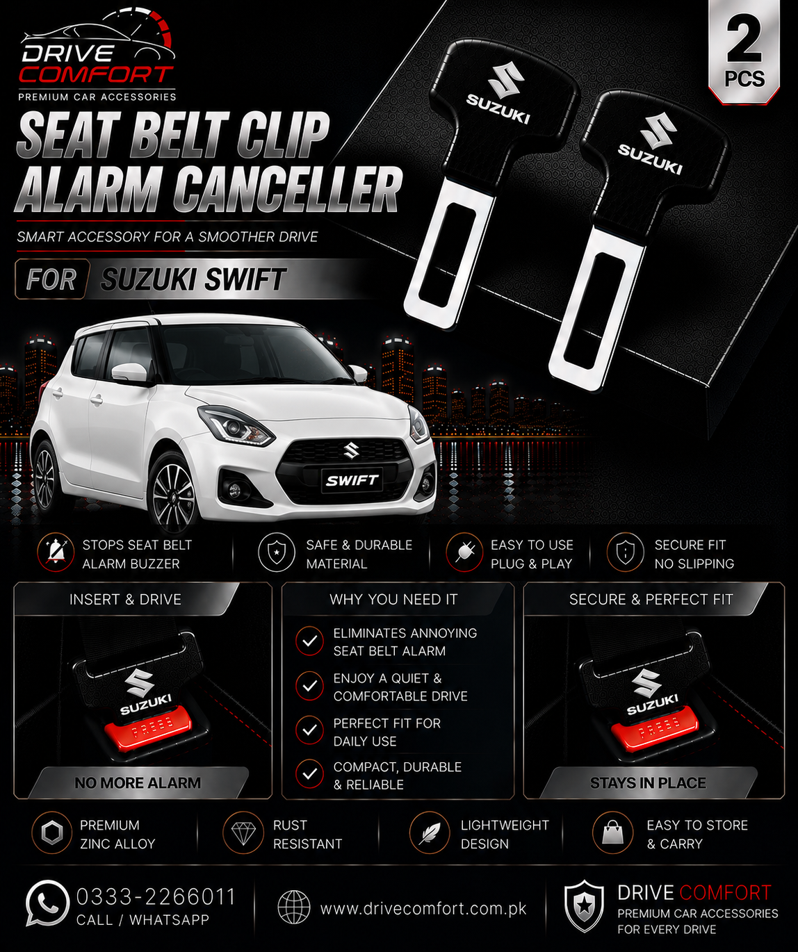Suzuki Swift Seat Belt Clip Alarm Canceller – Metallic 2 Pcs Set